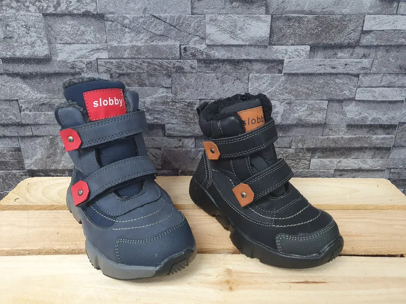 Kinder Slobby Boots Stifeletten Wiinter Blau Schwarz 2 x Klett