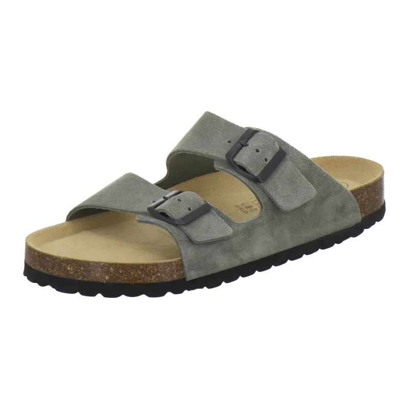 Pantoletten Herren Zweischnaller olive Veloursleder